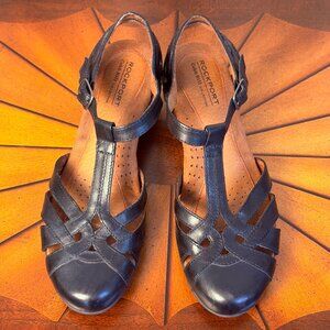 Rockport Cobb Hill Aubrey T Strap Black Sandal Low Heel Women's 6.5